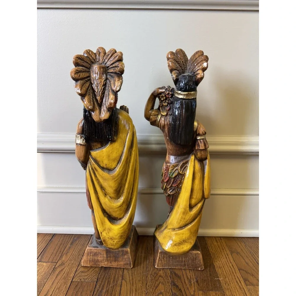 Vintage Chalkware Cigar Store Indian/Native American Warrior And Maiden 21